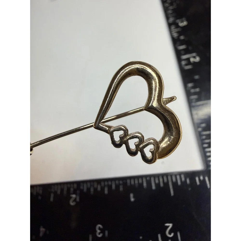 Gold Tone Open Heart Stick Pin with Triple Mini Hearts Lapel Scarf Accessory
